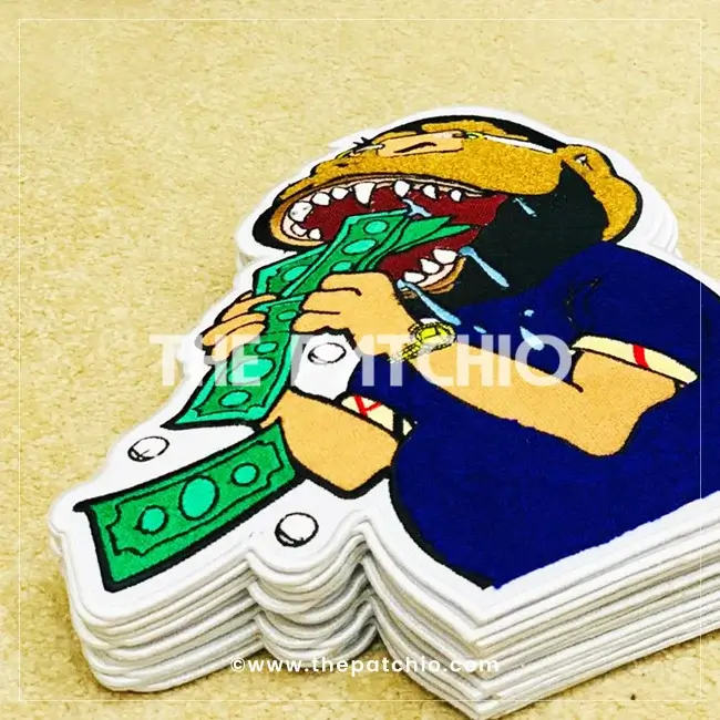 men eating dollar embroidery patch